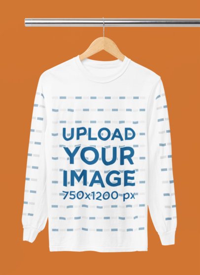Comfort Colors Mockup of a Long-Sleeve T-Shirt With Customizable Sleeves Placed in a Hanger m52777