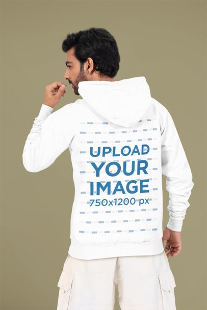 Back-View Hoodie Mockup Featuring a Bearded Man Standing in a Studio m53084