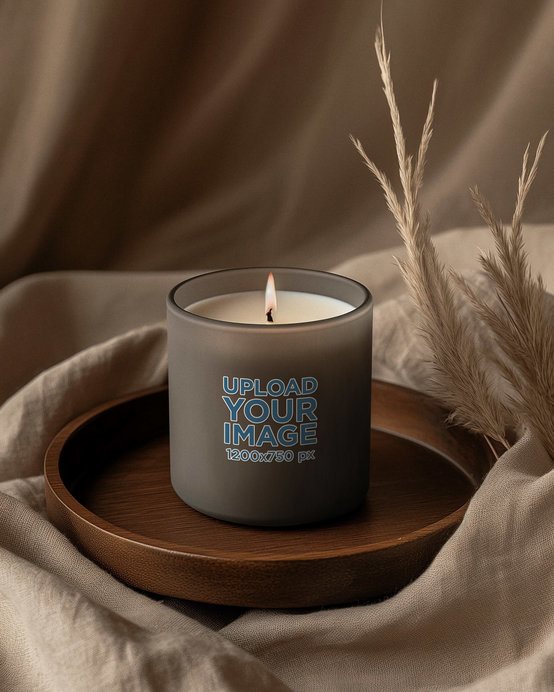 Home Decor Mockup Featuring an AI-Created Frosted Glass Candle in an Aesthetic Set