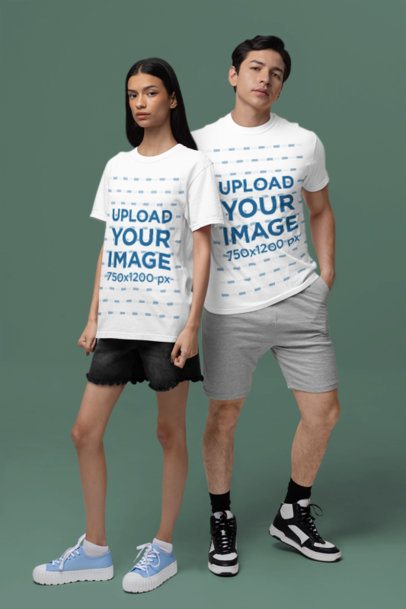 Comfort Colors Mockup Featuring a Man and Woman Wearing Matching Oversized T-Shirts m53013