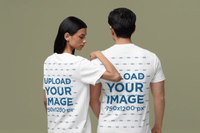 Back-View T-Shirt Mockup Featuring a Man and a Woman Standing Together m53014