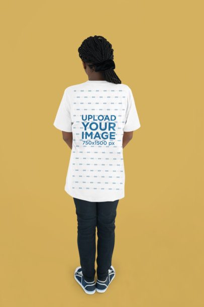 Back-View Crewneck Bella Canvas Tee Mockup Featuring a Woman Standing in a Studio