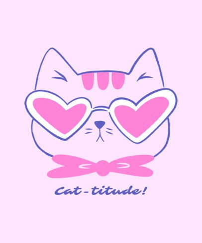 T-Shirt Design Template Featuring a Kitten with Heart-Shaped Sunglasses 2714 7137