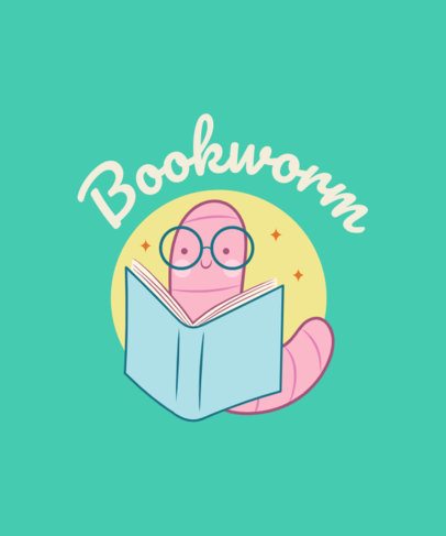 Funny T-Shirt Design Generator Featuring a Smiling Worm Reading a Book