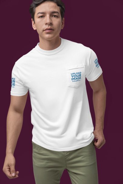 Mockup of a Man Wearing a Comfort Colors Pocket T-Shirt in a Studio m52985