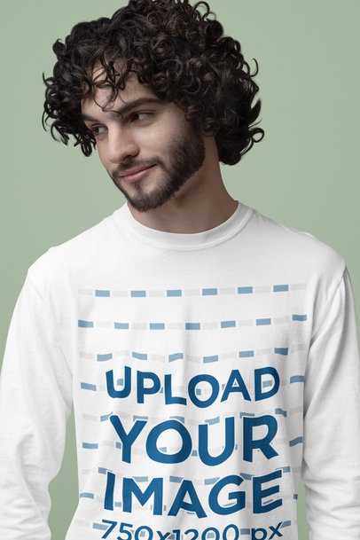 Comfort Colors Long-Sleeve Tee Mockup Featuring a Smiling Bearded Man in a Studio m53195