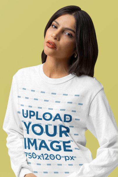 Mockup of a Woman Wearing a Comfort Colors Long Sleeve T-Shirt in a Studio m53178