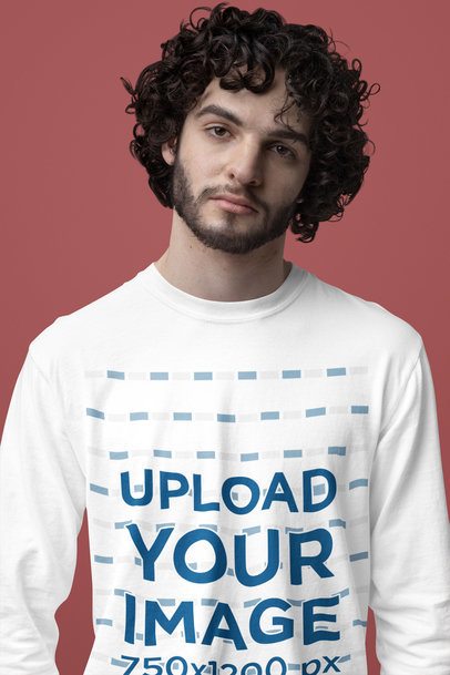 Comfort Colors Mockup of a Bearded Man Wearing a Long Sleeve Tee in a Studio m53194