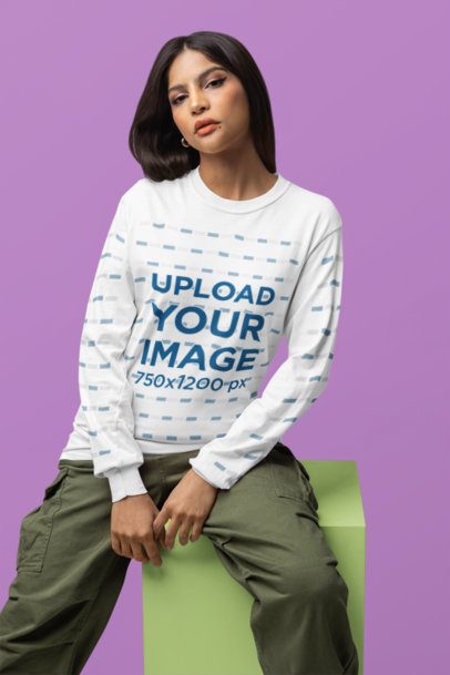 Mockup of a Woman Wearing a Comfort Colors Long Sleeve Tee with Customizable Sleeves m53180