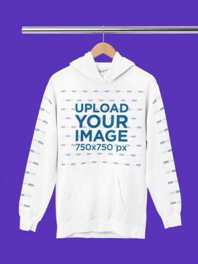 Mockup of a Comfort Colors Pullover Hoodie with Customizable Sleeves Placed on a Hanger m52769