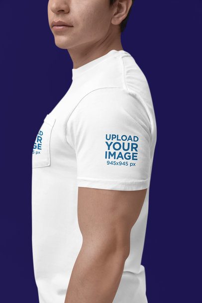 Comfort Colors Pocket Tee Mockup of a Serious Cropped-Face Man Standing Against a Colorful Backdrop m52991