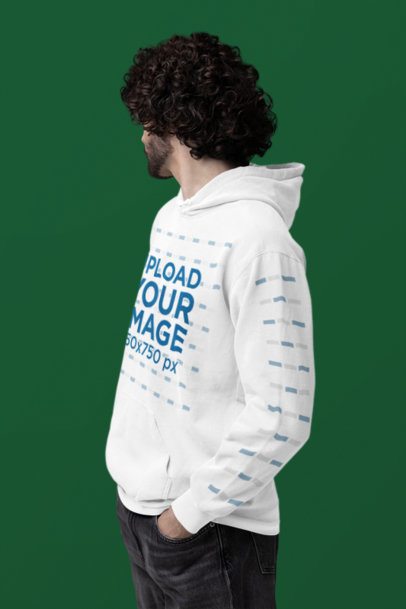 Comfort Colors Mockup of a Curly-Haired Man in a Pullover Hoodie With a Customizable Sleeve m53162