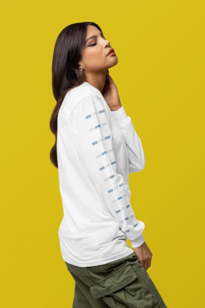 Comfort Colors Long-Sleeve Tee Mockup Featuring a Woman With a Serious Look in a Studio m53174