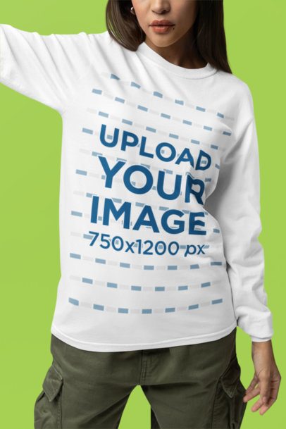 Mockup of a Cropped-Face Woman Wearing a Comfort Colors Round-Neck Long-Sleeve Tee m53176