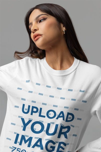 Comfort Colors Mockup of a Woman Posing With a Serious Look Wearing a Long-Sleeve Tee m53177