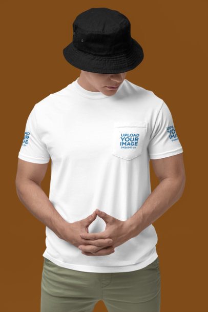 Mockup of a Man in a Studio Wearing a Pocket Tee by Comfort Colors m52986