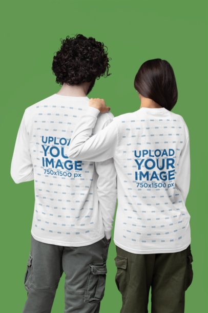 Back-View Mockup Featuring a Man and a Woman Wearing a Long-Sleeve Tee by Comfort Colors m53182