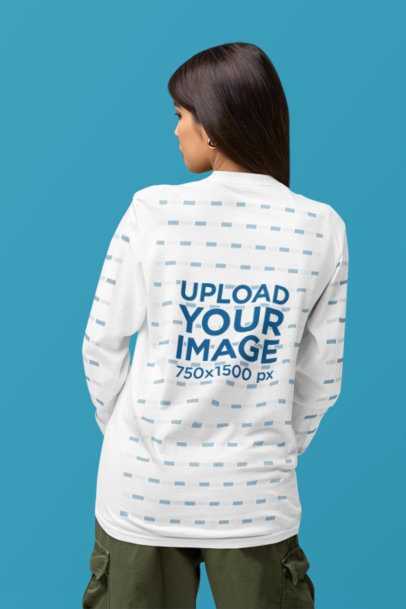 Back-View Mockup Featuring a Woman Wearing a Long-Sleeve Tee by Comfort Colors in a Studio m53179