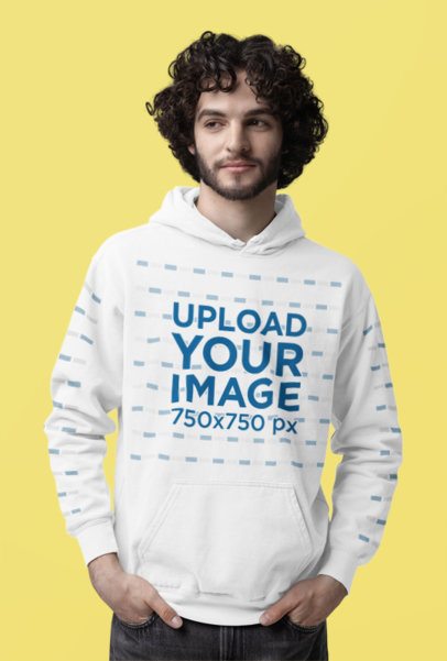 Comfort Colors Mockup of a Curly-Haired Man in a Hoodie With Customizable Sleeves m53161
