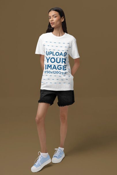 Comfort Colors Round-Neck Tee Mockup Featuring a Woman in a Stylish Look m53006