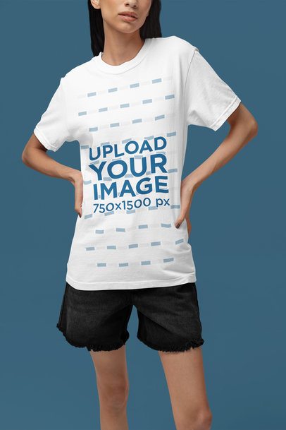Cropped-Face Mockup of a Woman Wearing a T-Shirt by Comfort Colors in a Studio m53007