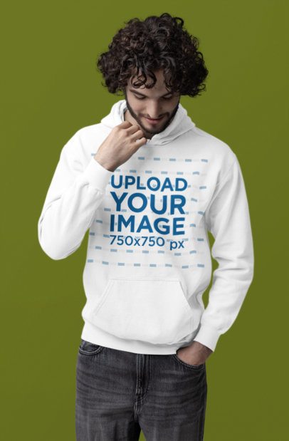 Comfort Colors Pullover Hoodie Mockup Featuring a Bearded Smiling Man in a Studio m53158