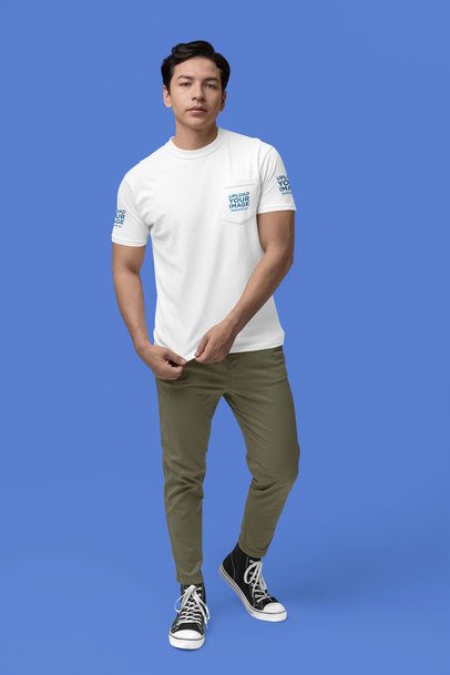 Comfort Colors Mockup of a Man in a Customizable Backdrop Wearing a Pocket Tee m52984