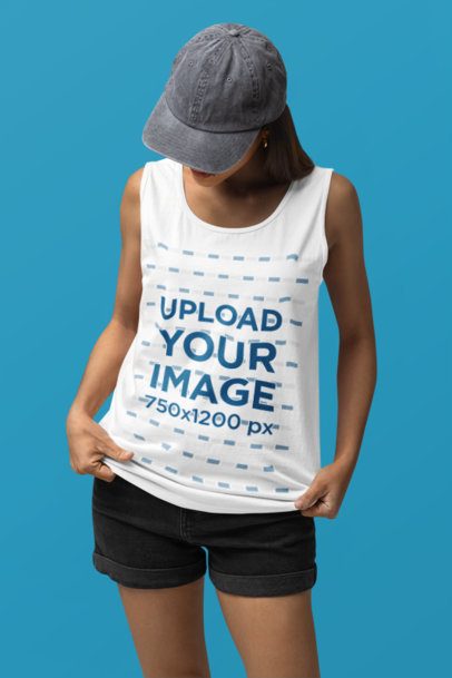 Comfort Colors Mockup Featuring a Woman Wearing a Scoop-Neck Tank Top in a Studio m53198