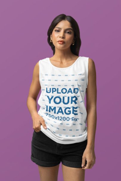 Comfort Colors Tank Top Mockup Featuring a Woman Standing Against a Colorful Wall m53199