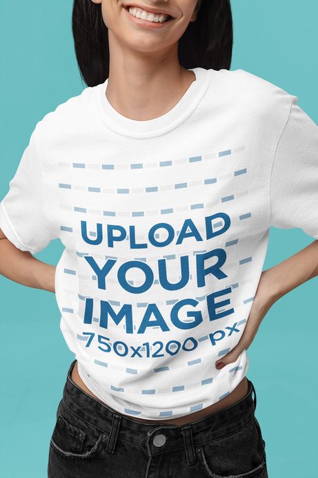 Comfort Colors T-Shirt Mockup Featuring a Happy Cropped-Face Woman Posing in a Studio
