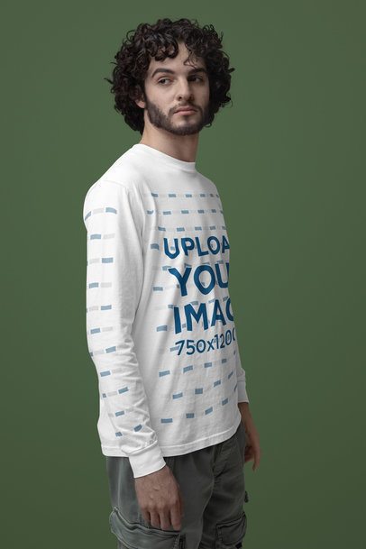 Comfort Colors Mockup of a Bearded Man in a Long-Sleeve Tee Standing in a Studio m53193