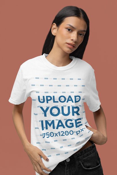Comfort Colors Tee Mockup of a Serious Woman Standing Against a Colorful Background m53010