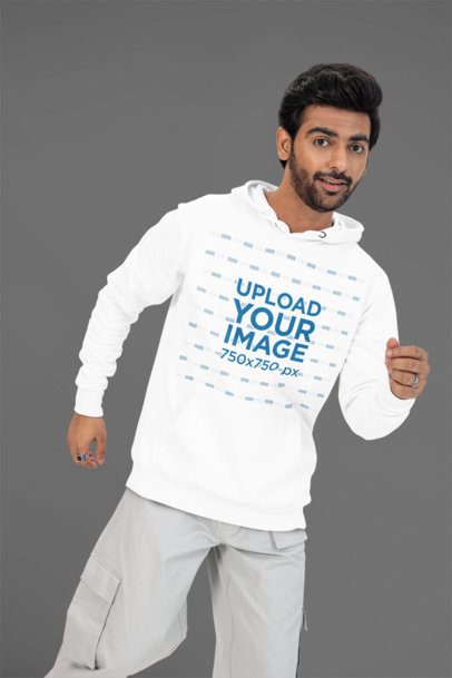 Pullover Hoodie Mockup of a Bearded Man Posing With a Happy Look in a Studio