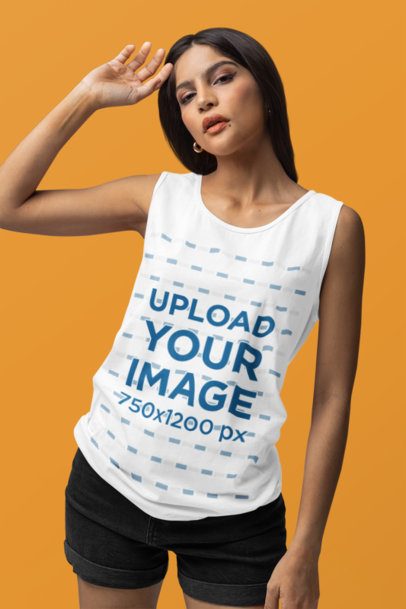 Mockup of a Woman Wearing a Tank Top From Comfort Colors While Posing With a Serious Look m53200