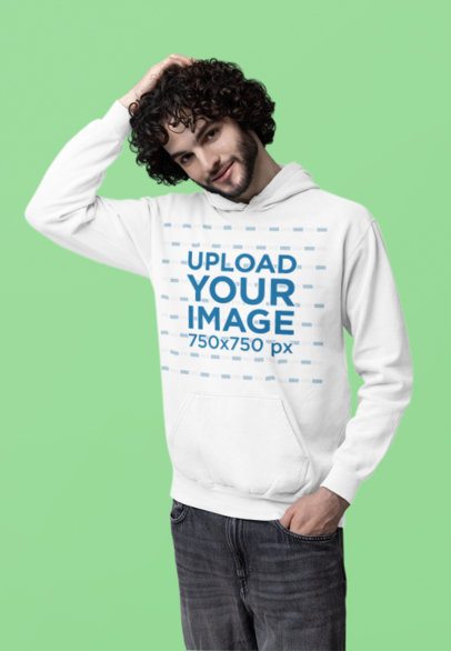 Comfort Colors Pullover Hoodie Mockup of a Curly-Haired Man Smiling in a Studio m53159