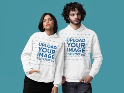 Comfort Colors Pullover Hoodie Mockup of a Woman Posing With a Man in a Studio m53155