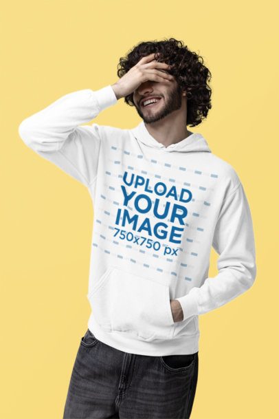 Comfort Colors Pullover Hoodie Mockup Featuring a Man Laughing in a Studio m53165