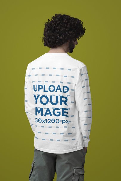 Back-View Mockup Featuring a Man in a Long-Sleeve Tee by Comfort Colors m53196