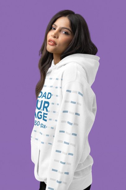 Comfort Colors Mockup Featuring a Woman in a Profile Pose in a Hoodie With a Customizable Sleeve m53146