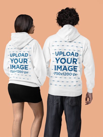 Back-View Comfort Colors Mockup Featuring a Man and a Woman Wearing Pullover Hoodies m53156