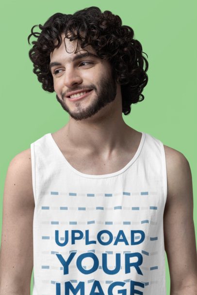 Comfort Colors Tank Top Mockup Featuring a Happy Curly-Haired Man in a Studio m53211