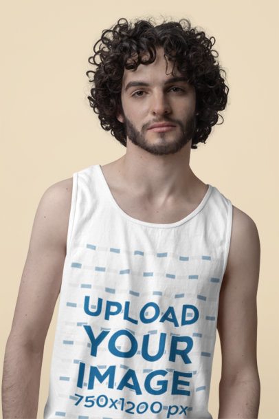 Mockup of a Serious Man Wearing a Comfort Colors Scoop-Neck Tank Top Against a Colorful Backdrop m53212