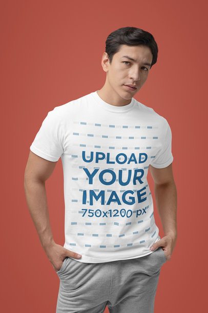 Comfort Colors Tee Mockup of a Man Posing With a Serious Look Against a Colorful Background m53021
