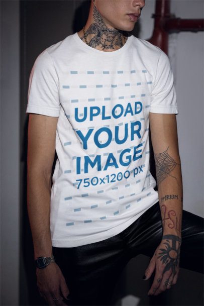 Bella Canvas Tee Mockup of a Cropped-Face Man With Tattoos and a Gothic Look