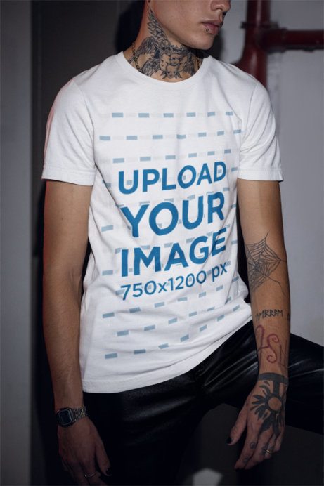 Bella Canvas Tee Mockup of a Cropped-Face Man With Tattoos and a Gothic Look
