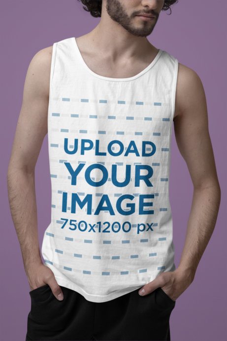 Cropped-Face Mockup Featuring a Bearded Man in a Comfort Colors Tank Top