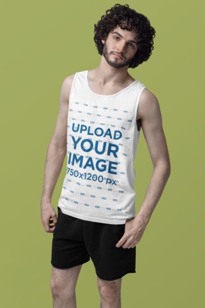 Comfort Colors Mockup Featuring a Man Wearing a Scoop-Neck Tank Top in a Studio m53208