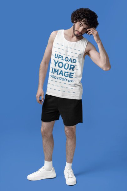 Comfort Colors Tank Top Mockup of a Bearded Man Touching His Hair in a Studio m53207