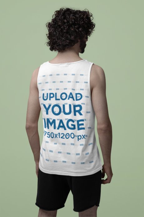 Comfort Colors Tank Top Mockup of a Curly-Haired Man Facing His Back in a Studio
