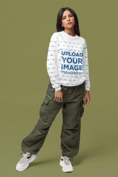 Comfort Colors Long-Sleeve Tee Mockup Featuring a Woman Standing With a Serious Look m53168